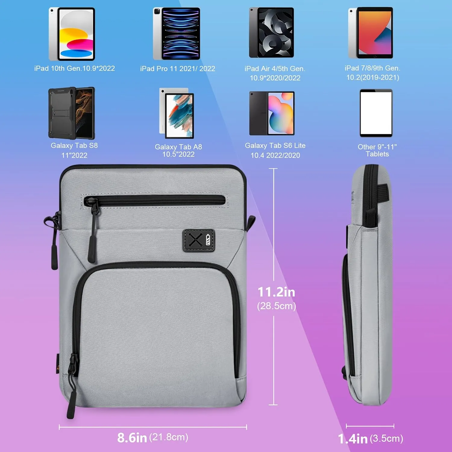 11 Inch Tablet Sleeve, Compatible with Apple iPad Pro 11 (4th/3rd/2nd/1st Gen), 10.9" iPad Air (5th/4th Gen), Microsoft Surface Go & Other 11" Tablets, Water-Resistant Carrying for Ultimate Protection