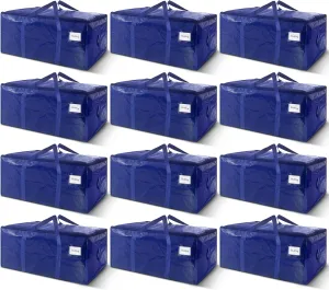 12 Pack Extra Heavy Duty Large Moving Bags with Strong Zipper & Carrying Handles, Sturdy Clothes Storage Bag Totes Bins, Packing Bags Moving Boxes College Moving Supplies, Dark Blue - 40 gal