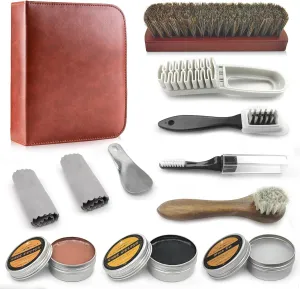 12PCS Leather Shoe Care Kit, Boot Polish Shoe Shine kit for Men & Women, Shoe Polish kit Black Brown Neutral Footwear Cleaning Brushes Set Travel