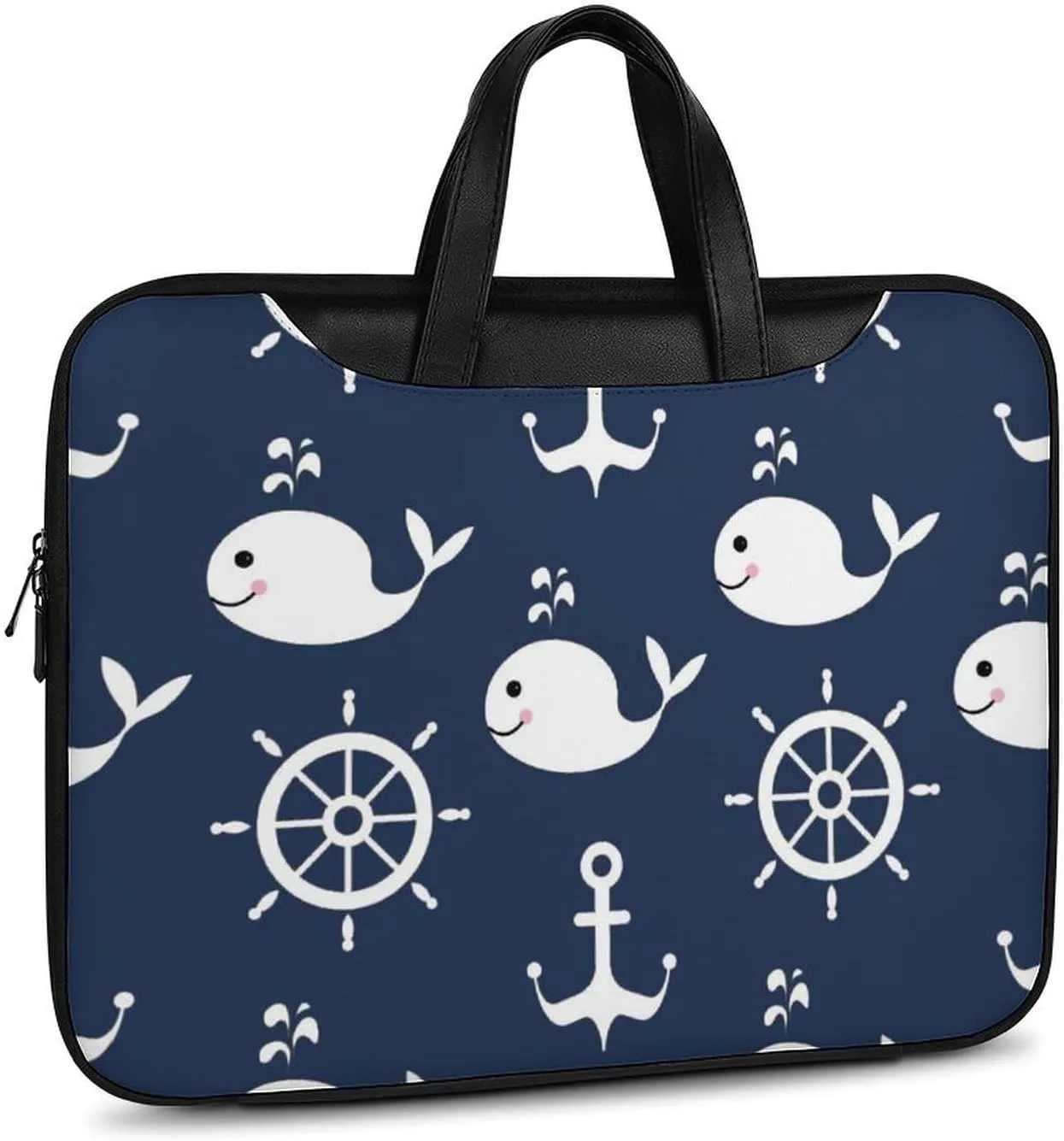 14 Inch Laptop Computer PC Shoulder Bag Carrying Case,Maritime Nautical Whales Laptop Case Water-Repellent Briefcase