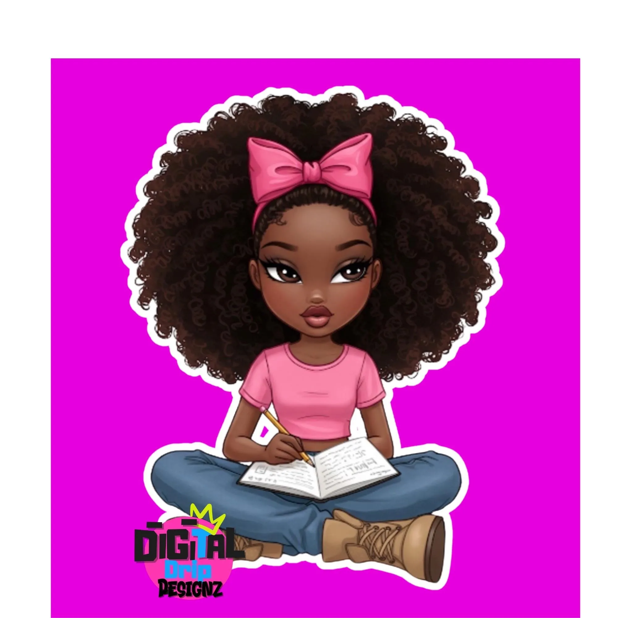 14 Melanin Girl Digital Stickers PNG | Afro Journaling Character | Black Girl Magic Art | Planner Stickers | Sublimation Clipart UPSCALED