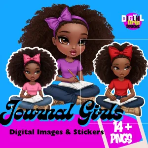 14 Melanin Girl Digital Stickers PNG | Afro Journaling Character | Black Girl Magic Art | Planner Stickers | Sublimation Clipart UPSCALED