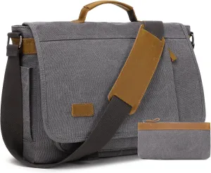 17.3 Inch Messenger Bag for Men: 2PCS Laptop Bag PU Leather Canvas Work Briefcase Large Office