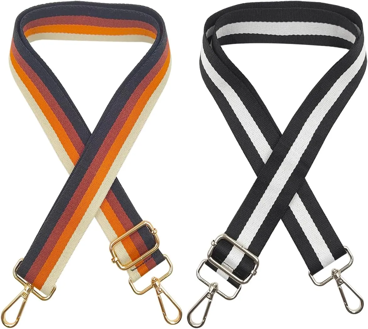 2 Pack Adjustable Crossbody Purse Strap - 29.5-55 Inch Wide 1.49" Replacement Shoulder Straps with 360° Swivel Buckles for Handbags, Totes & Messenger Bags (Fashion Stripe Design)