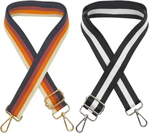 2 Pack Adjustable Crossbody Purse Strap - 29.5-55 Inch Wide 1.49" Replacement Shoulder Straps with 360° Swivel Buckles for Handbags, Totes & Messenger Bags (Fashion Stripe Design)