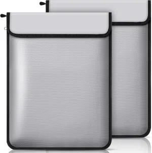 2 Packs Fireproof Document Bag with 2 Pocket 15" x 11" Waterproof Document Pouch 2000℉ Fireproof Money Bag for Cash Envelopes for Documents Cash Legal