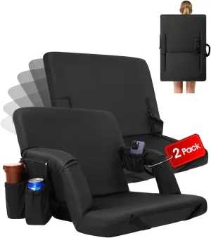 2 Pcs Stadium Seat with Back Support 14-Position Bleacher Seat with Japanese KOYO Bearings Portable Bleacher Chair with Wider Cushion Ideal Seat for Sport Events, Camping