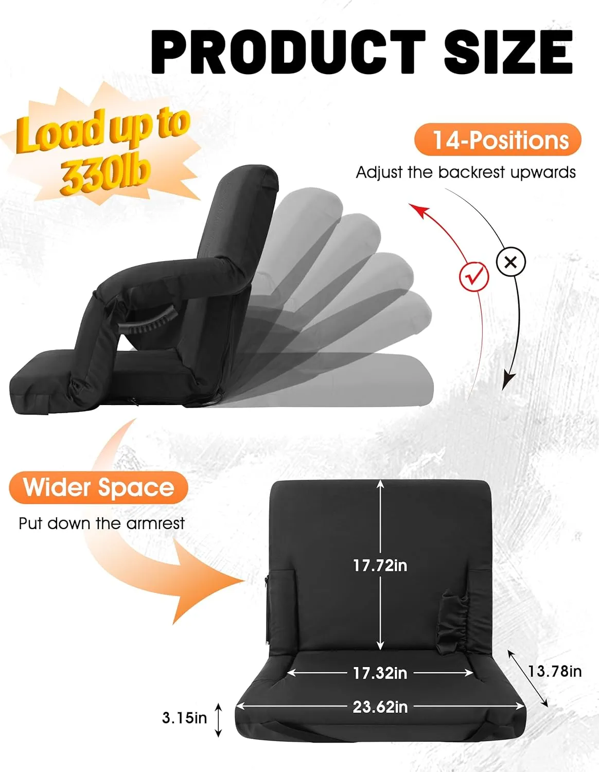 2 Pcs Stadium Seat with Back Support 14-Position Bleacher Seat with Japanese KOYO Bearings Portable Bleacher Chair with Wider Cushion Ideal Seat for Sport Events, Camping