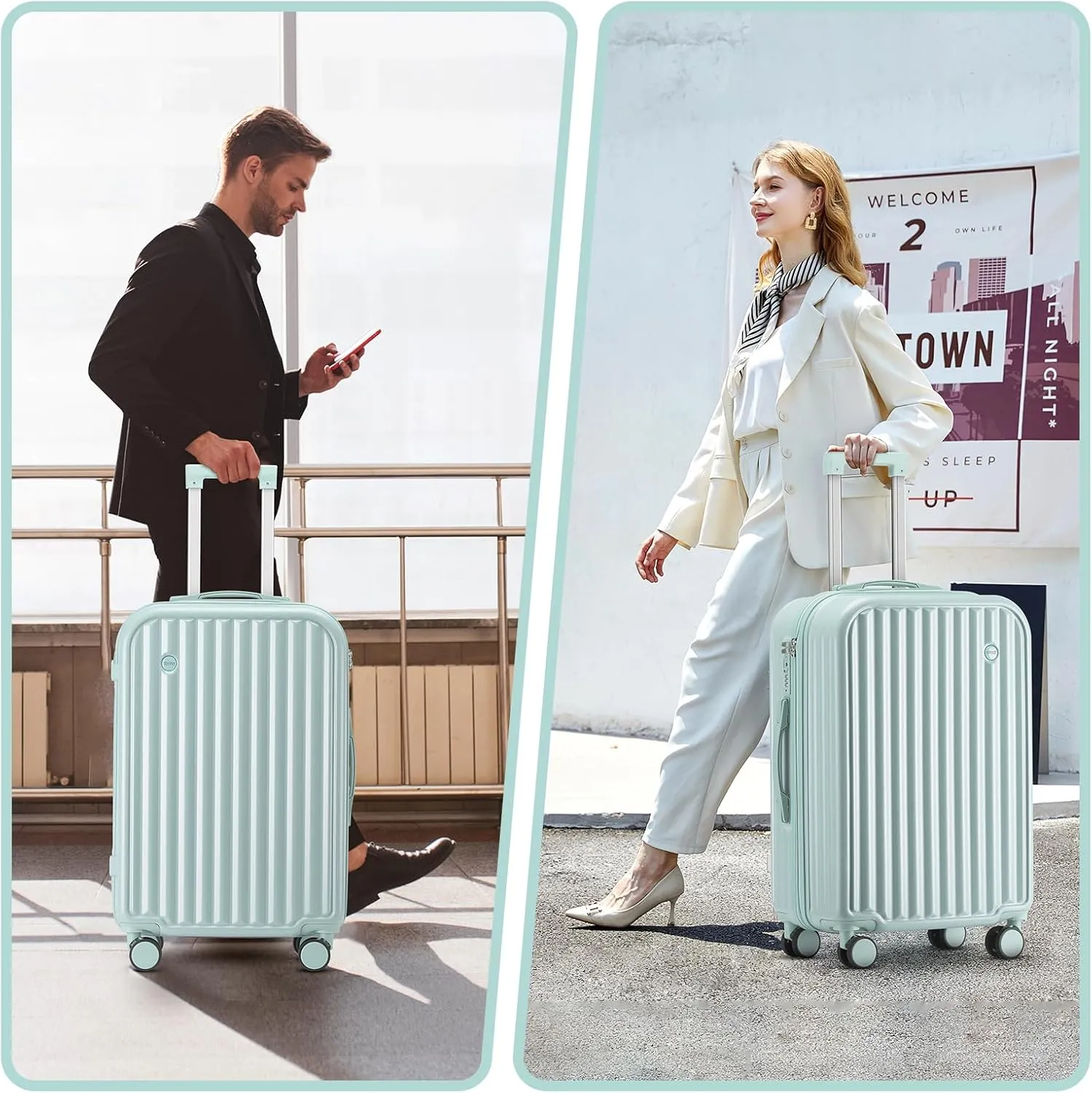 24in Hardside Luggage with Spinner Wheels and Built-in TSA Lock Durable Suitcase Rolling Luggage with USB Port Cup Holder (Blue)