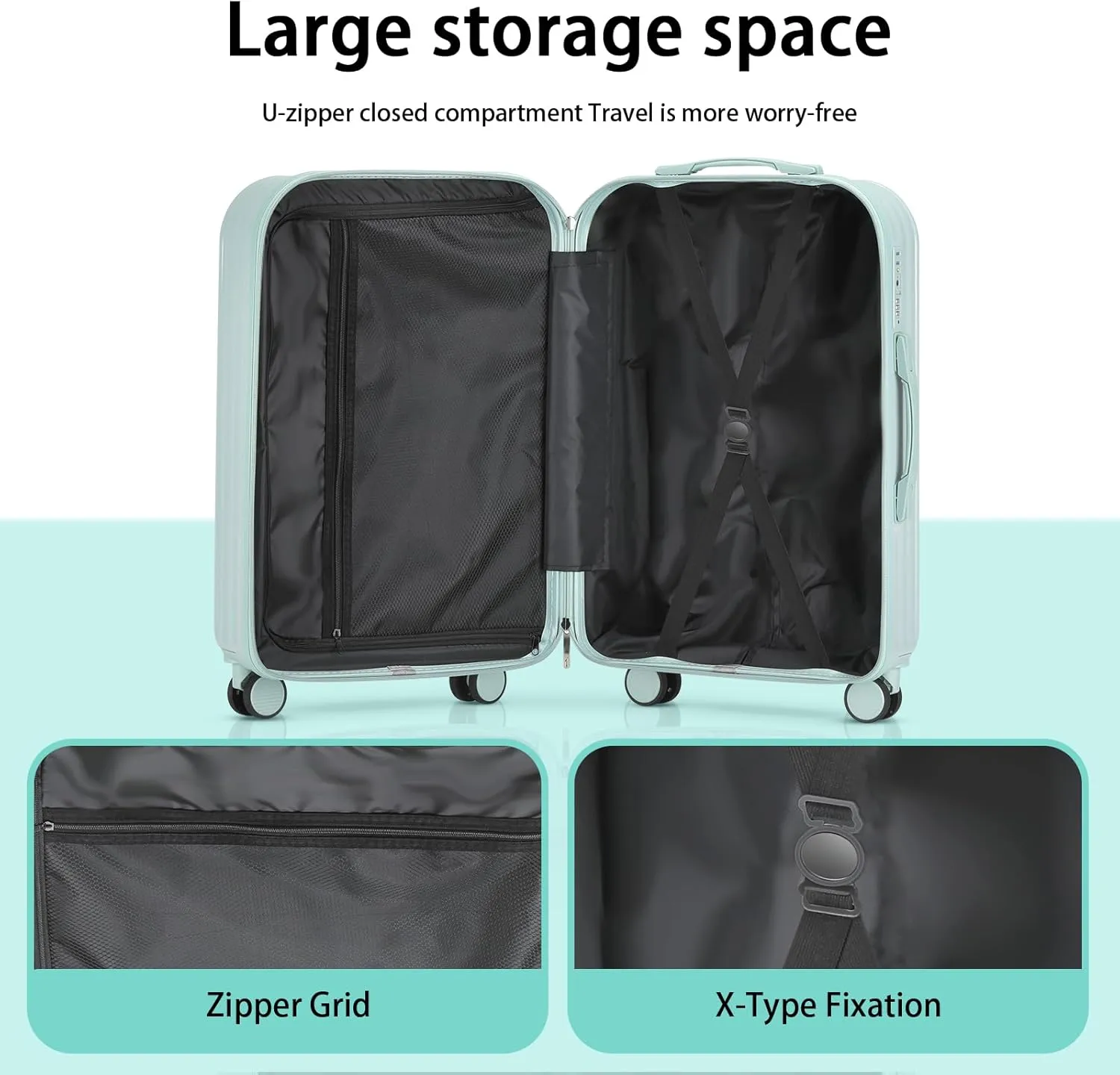 24in Hardside Luggage with Spinner Wheels and Built-in TSA Lock Durable Suitcase Rolling Luggage with USB Port Cup Holder (Blue)