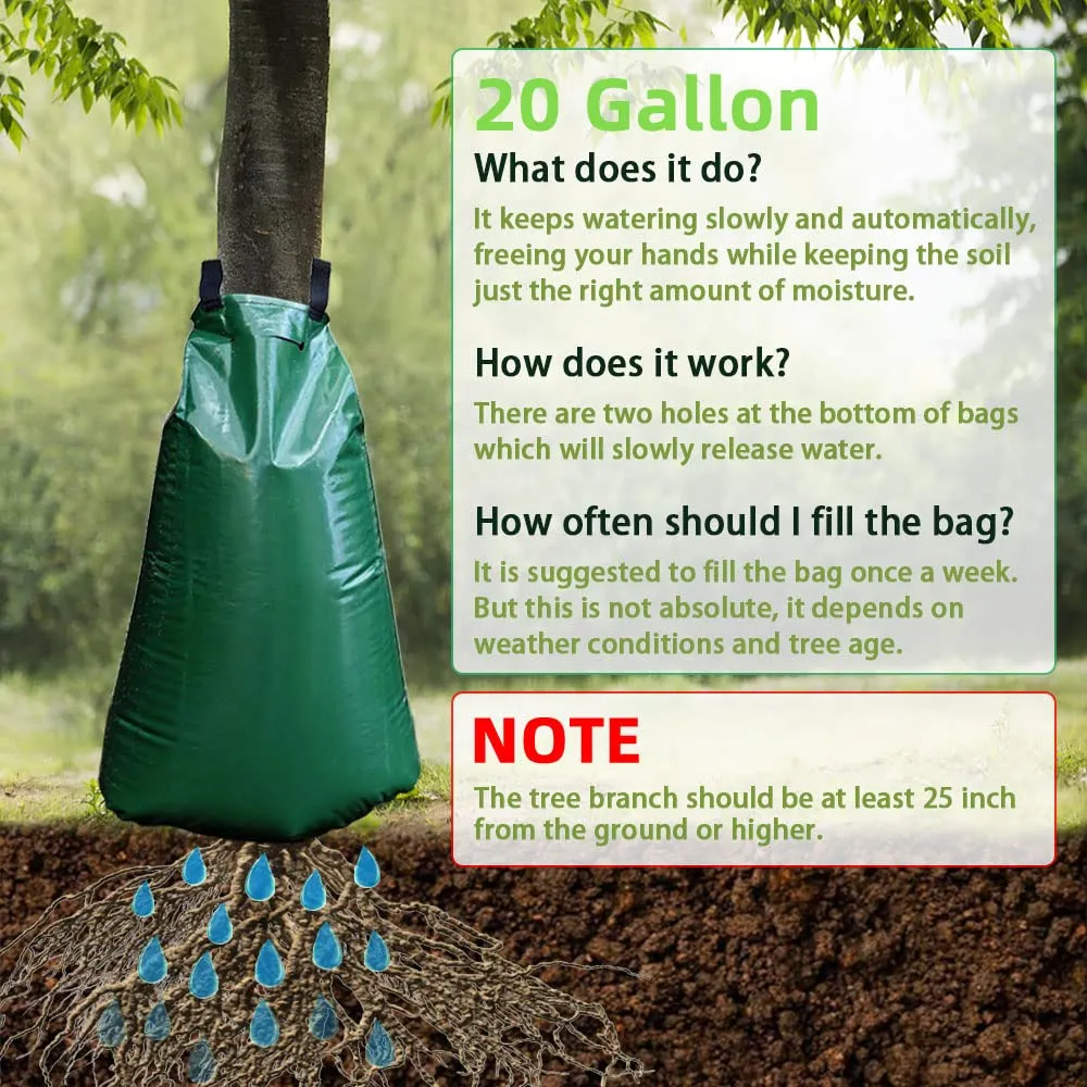 25 Pack Tree Watering Bag, 20 Gallon Slow Release Watering Bag for Trees, Premium PVC Shrub Watering Bag with Heavy Duty Zipper, Sturdy Reusable Drip Irrigation Bag