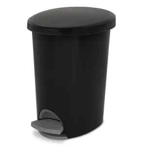 2.6-Gallon Step-On Bathroom Trash Can - Black, Hands-Free Plastic Waste Bin with Foot Pedal