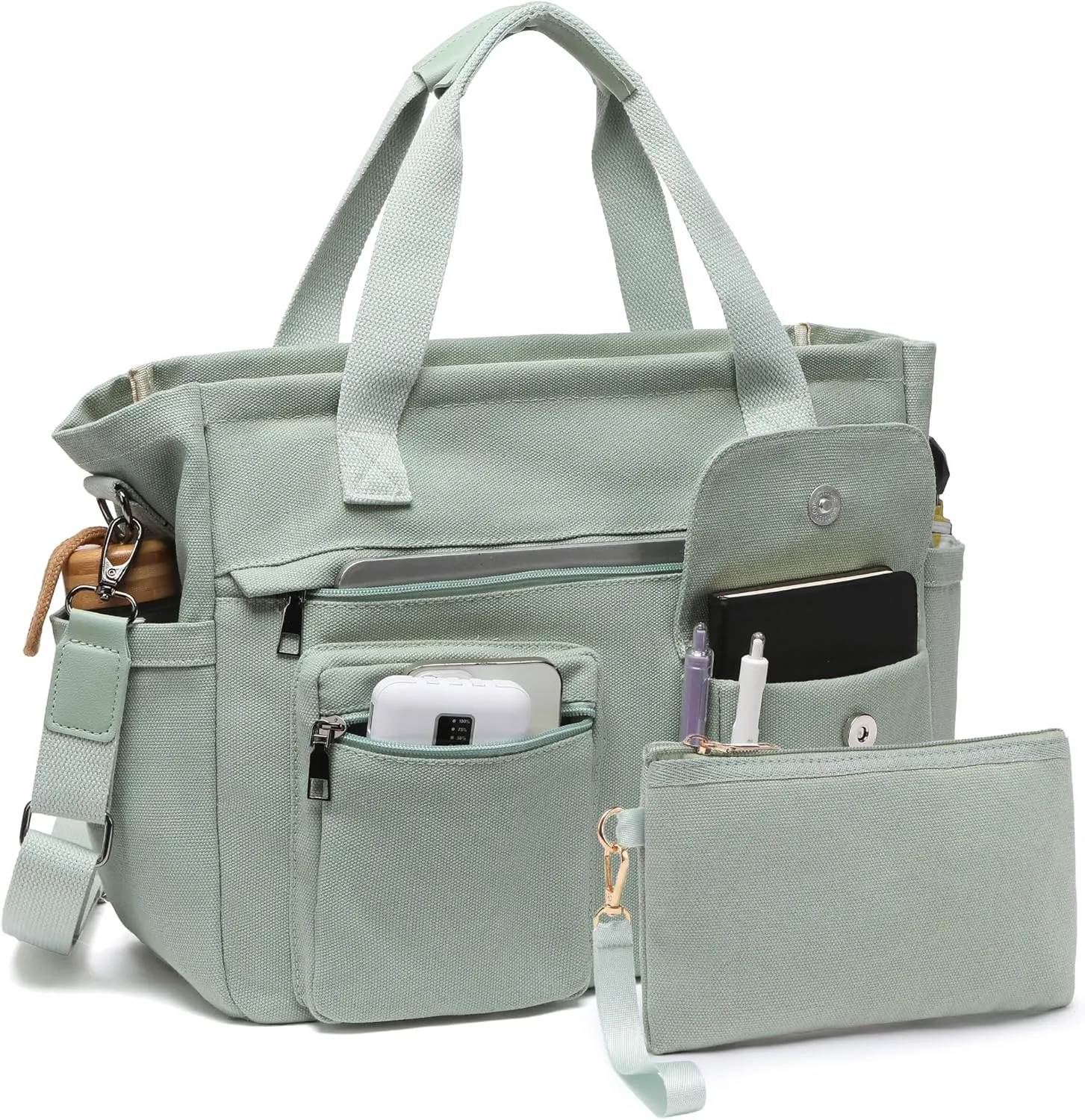 2Pcs/Set Large Canvas Tote Bag for Women, Laptop Work Bags Crossbody Shoulder Hobo Messenger Handbag Purse Travel Gym Totes