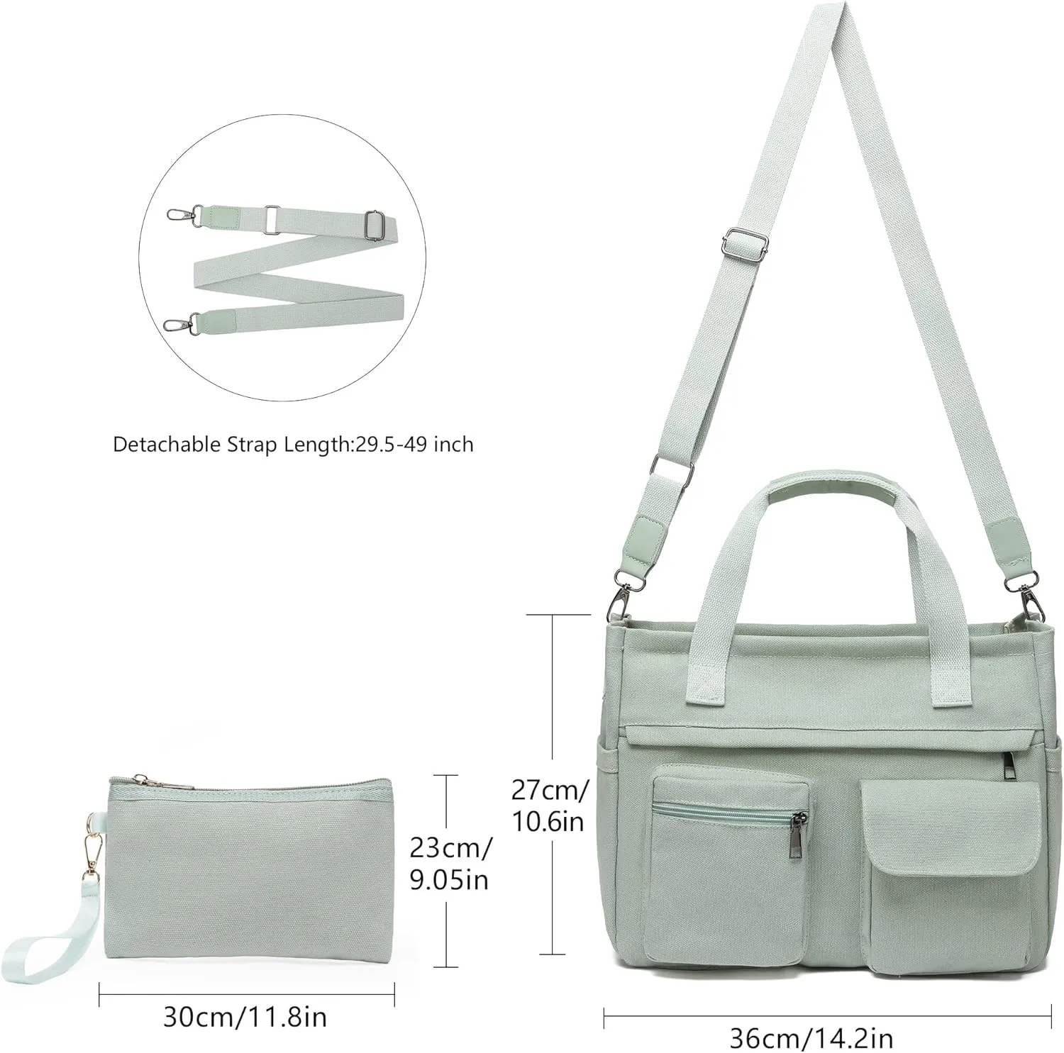 2Pcs/Set Large Canvas Tote Bag for Women, Laptop Work Bags Crossbody Shoulder Hobo Messenger Handbag Purse Travel Gym Totes