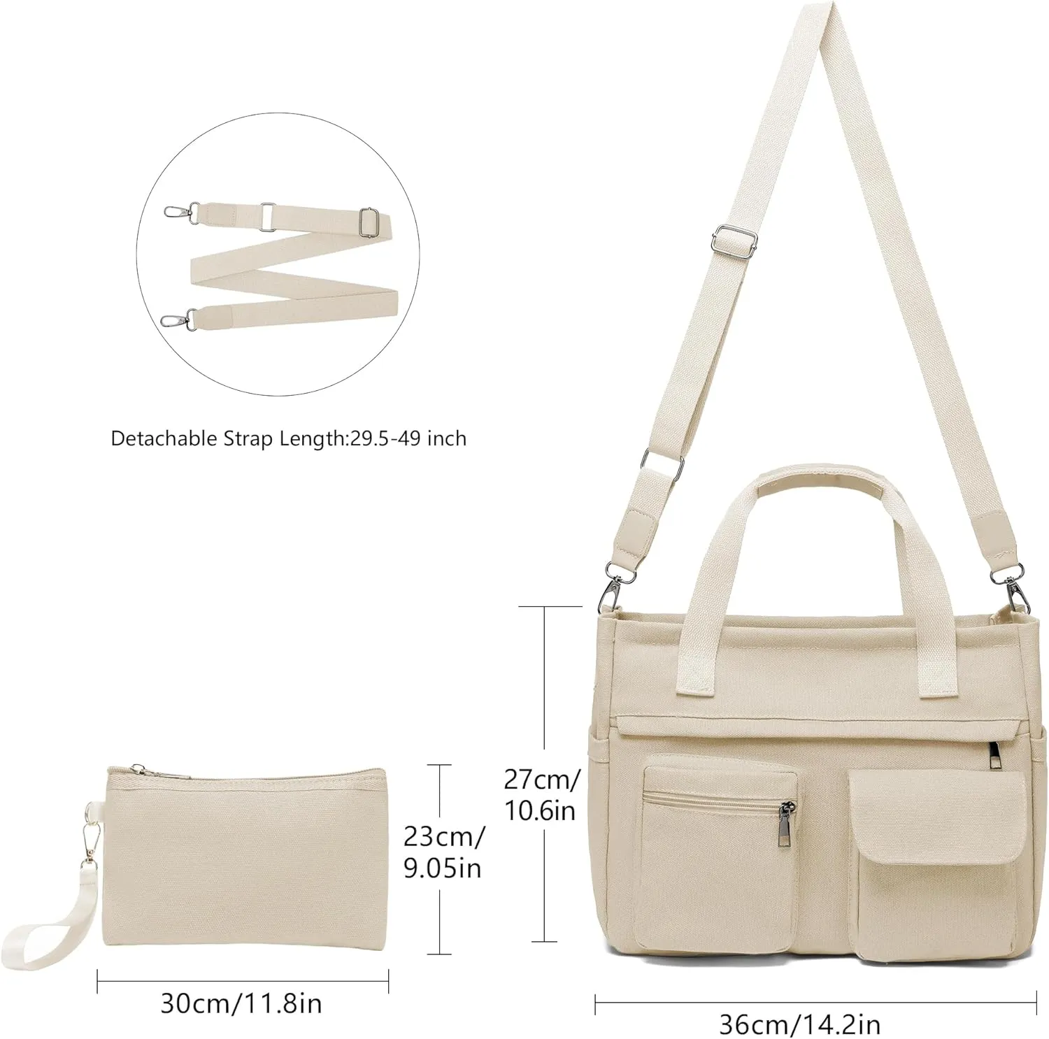 2Pcs/Set Large Canvas Tote Bag for Women, Laptop Work Bags Crossbody Shoulder Hobo Messenger Handbag Purse Travel Gym Totes