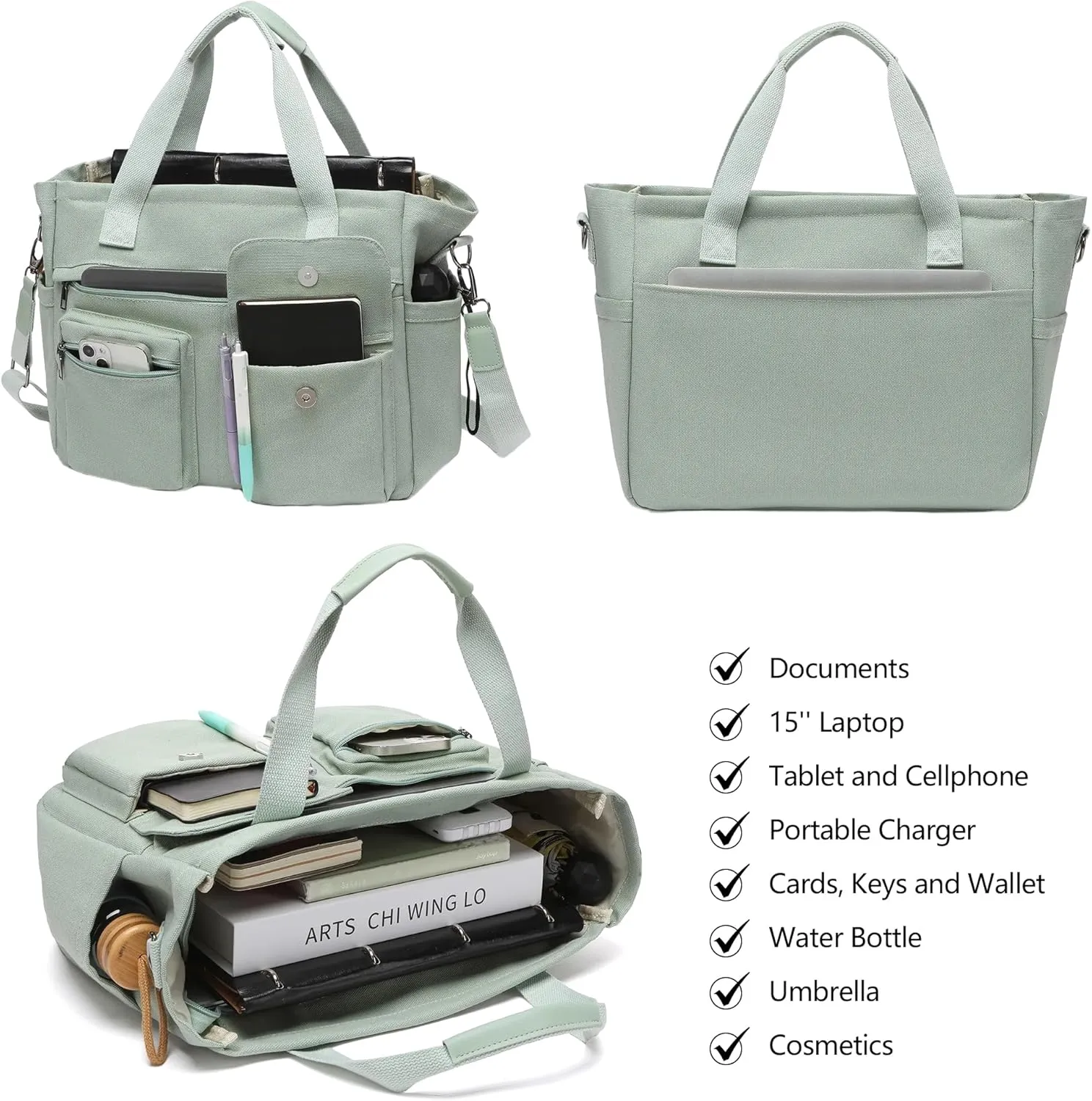 2Pcs/Set Large Canvas Tote Bag for Women, Laptop Work Bags Crossbody Shoulder Hobo Messenger Handbag Purse Travel Gym Totes
