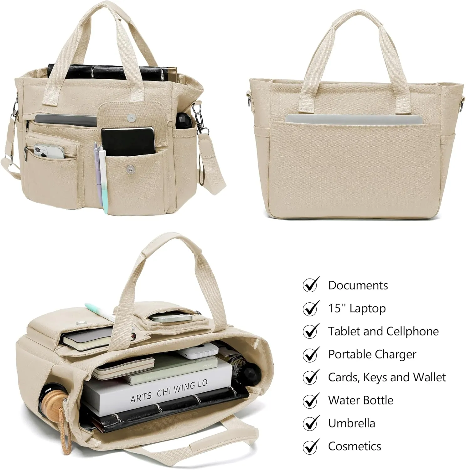 2Pcs/Set Large Canvas Tote Bag for Women, Laptop Work Bags Crossbody Shoulder Hobo Messenger Handbag Purse Travel Gym Totes