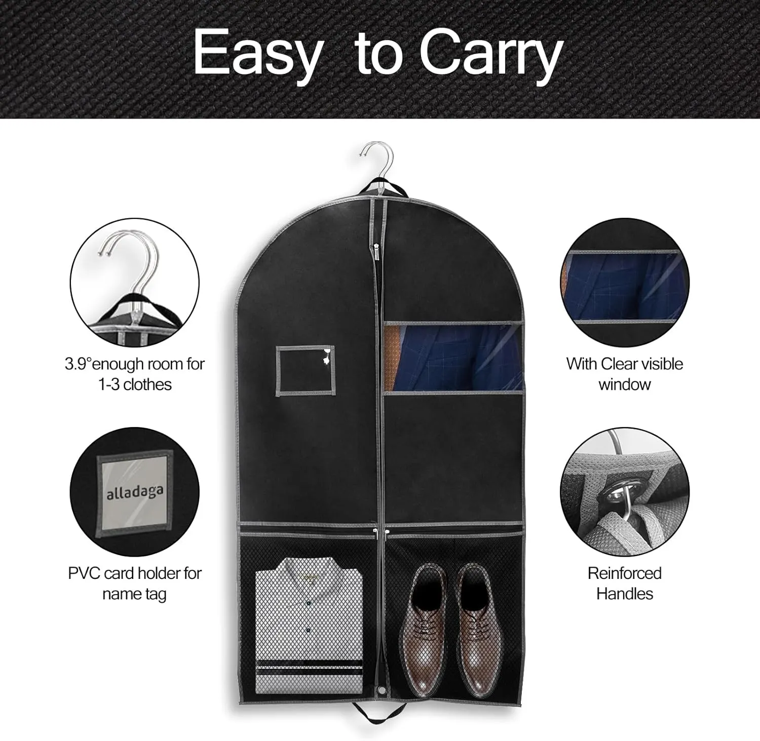 3 Pack 43" Garment Bags for Travel and Storage, Suit and Dress Bags with Duffle Design, Ideal for Hanging Clothes, Blazers, Dresses, Coats, and Wardrobes