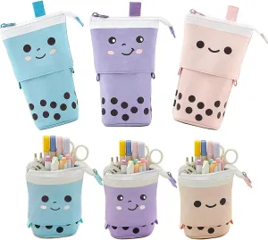 3 Pack Telescopic Pencil Pouch Bag Pop Up Pencil Case Stand Up Pen Holder Cute Polka Dot Canvas Pen Bag, Standing Stationery Case Holder for Students Boys Girls Adult