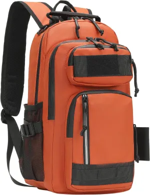 30L Hiking Backpack for Men, Waterproof Rucksack Every Day Carry Daypack Attachments Adapter Strap, Bookbag Leather Film for Camping Trekking Hunting Hiking, Orange