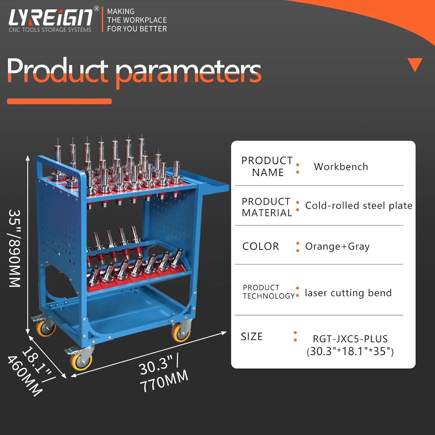 35 Capacity CAT/BT40 CNC Service Carts with Wheels, CNC Tool Holder Transfer Cart, Multi-Function Workshop Mobile CNC Tool Storage Cart, CNC Tool Holder Keeper