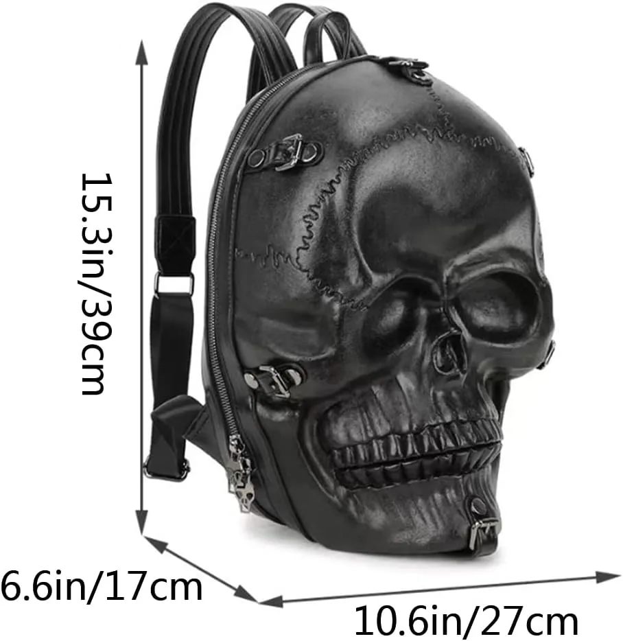 3D Relief Skull Backpack Steam Punk Personality Daypack Shoulder Bag Handbag Rucksack for Women and Men-Black