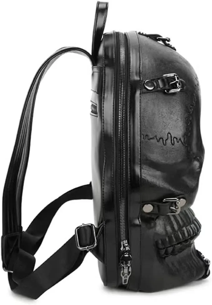 3D Relief Skull Backpack Steam Punk Personality Daypack Shoulder Bag Handbag Rucksack for Women and Men-Black