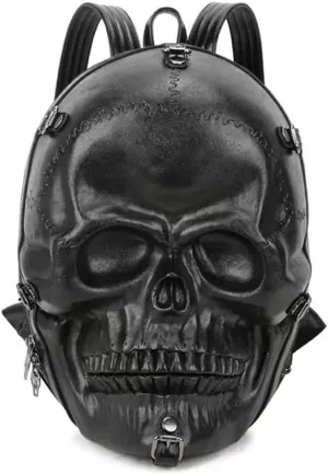 3D Relief Skull Backpack Steam Punk Personality Daypack Shoulder Bag Handbag Rucksack for Women and Men-Black