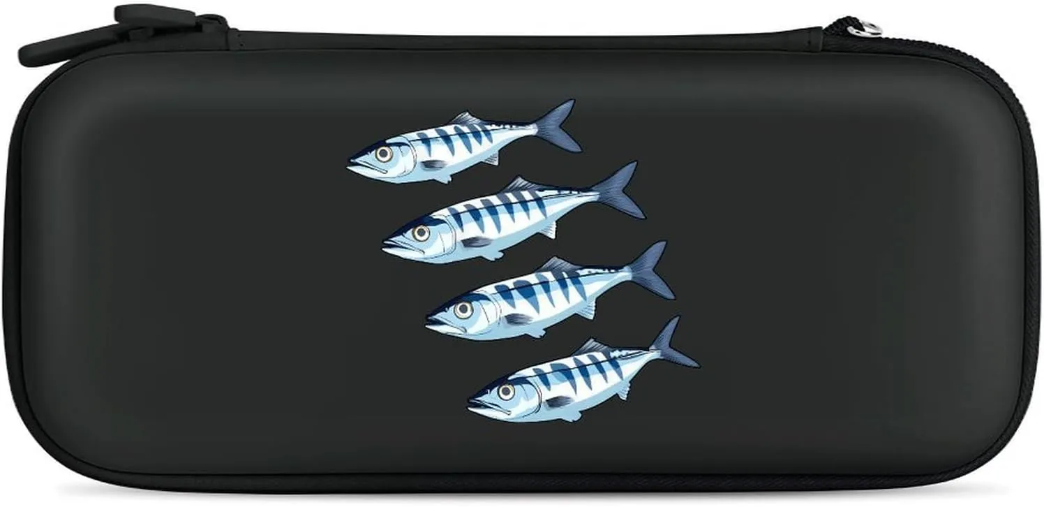 4 Mackerel Fish Compatible with Switch Carrying Case Hard Travel Game Bag Pouch with 15 Games Accessories