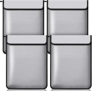 4 Packs Fireproof Document Bag with 2 Pocket 15" x 11" Waterproof Document Pouch 2000℉ Fireproof Money Bag for Cash Envelopes for Documents Cash Legal
