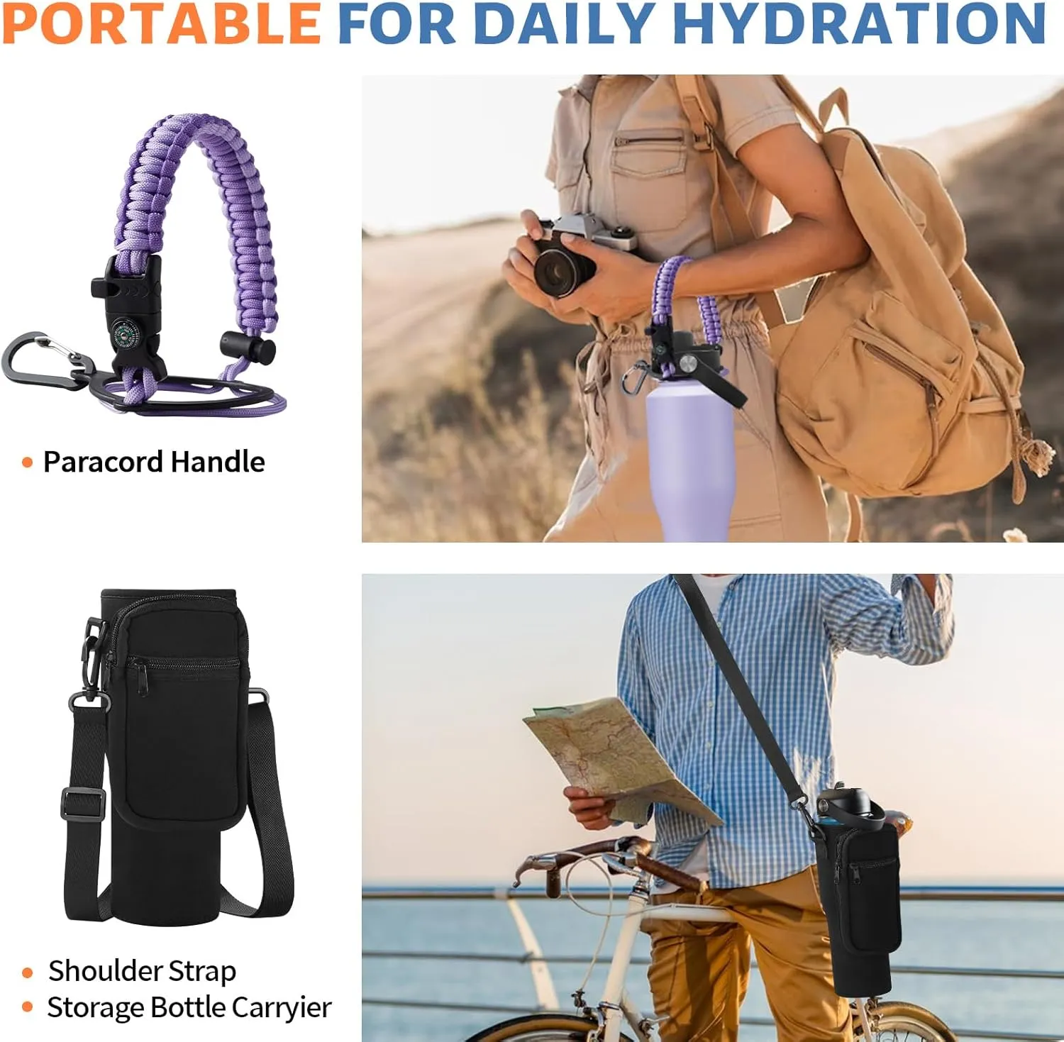 40 oz Tumbler with Lid and Straw - Stainless Steel Insulated Water Bottle w/Survival Paracord Handle & Carrier Bag, Keep Cold-48H & Hot-24H, Insulated Coffee Cups Fits in Car Cup Holder