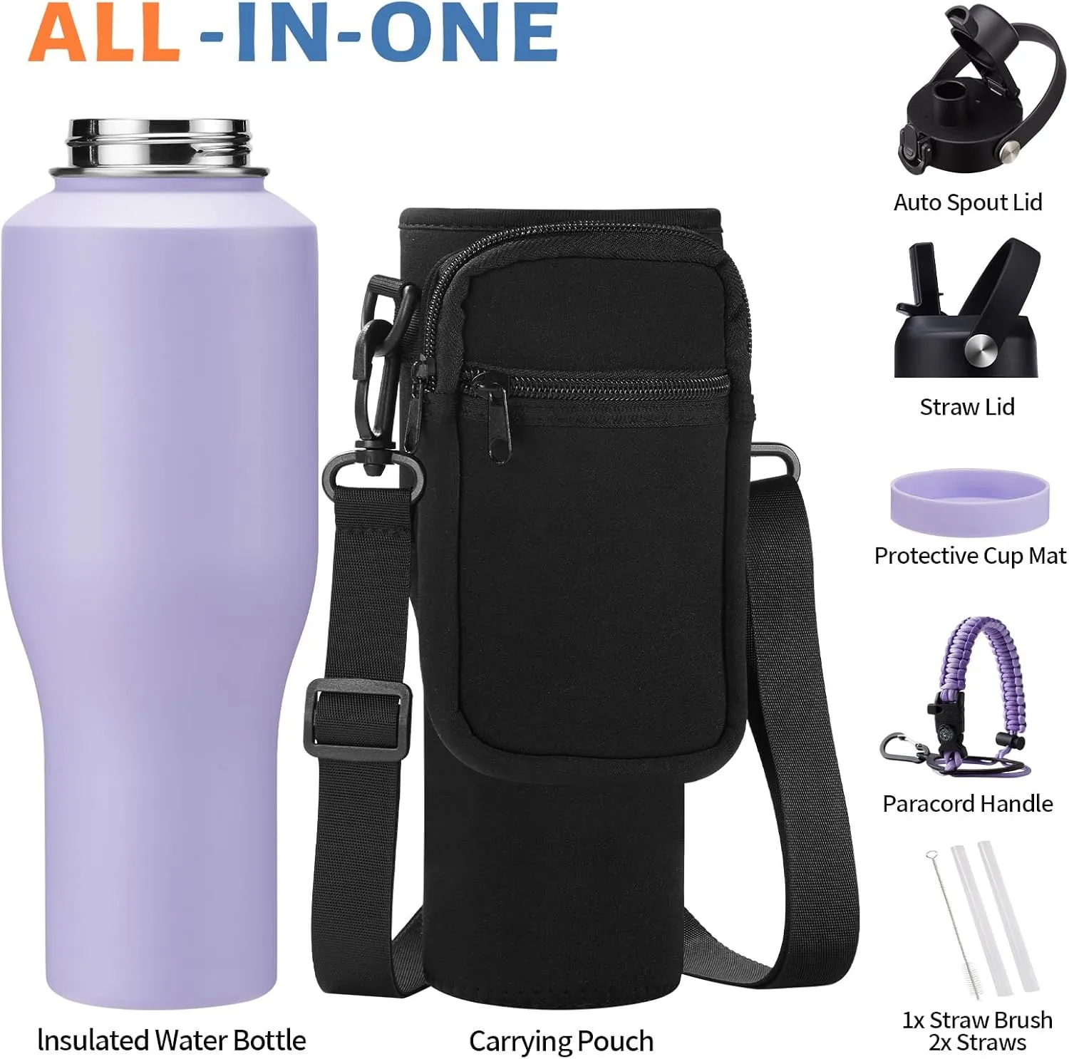 40 oz Tumbler with Lid and Straw - Stainless Steel Insulated Water Bottle w/Survival Paracord Handle & Carrier Bag, Keep Cold-48H & Hot-24H, Insulated Coffee Cups Fits in Car Cup Holder