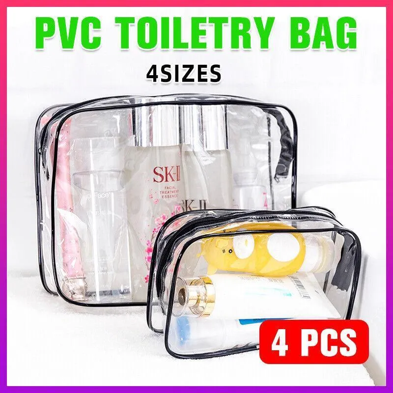 4PCS Transparent Toiletry Bags Set PVC Assorted Sizes