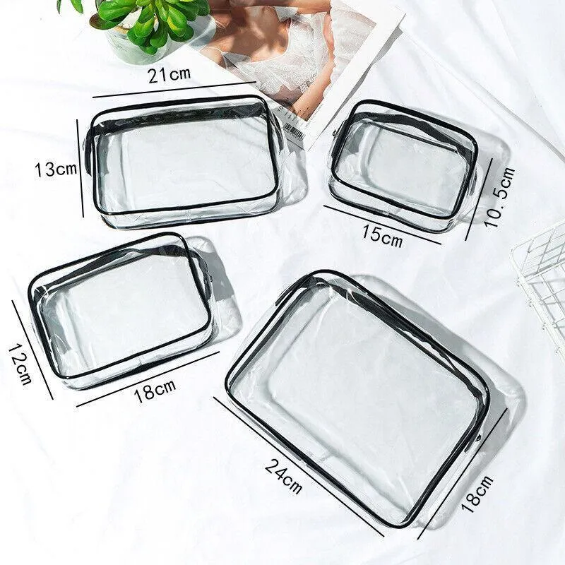4PCS Transparent Toiletry Bags Set PVC Assorted Sizes