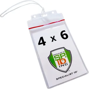5 Pack - Extra Large Luggage Tags - Clear 4x6 Heavy Duty Cruise Ship I'd Tag/Golf Bag Travel Document Holder w/ 9" Plastic Loop - Waterproof Immunization Card Zip Pouch for Backpack by Specialist ID