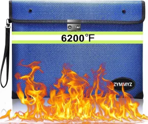 6200°F Fireproof Money Bag with Lock,9 Layers of Heat Insulated Materials,Upgraded Fireproof Zipper/Reflective Strip,Water Resistant Fire proof for Cash,A5 documents