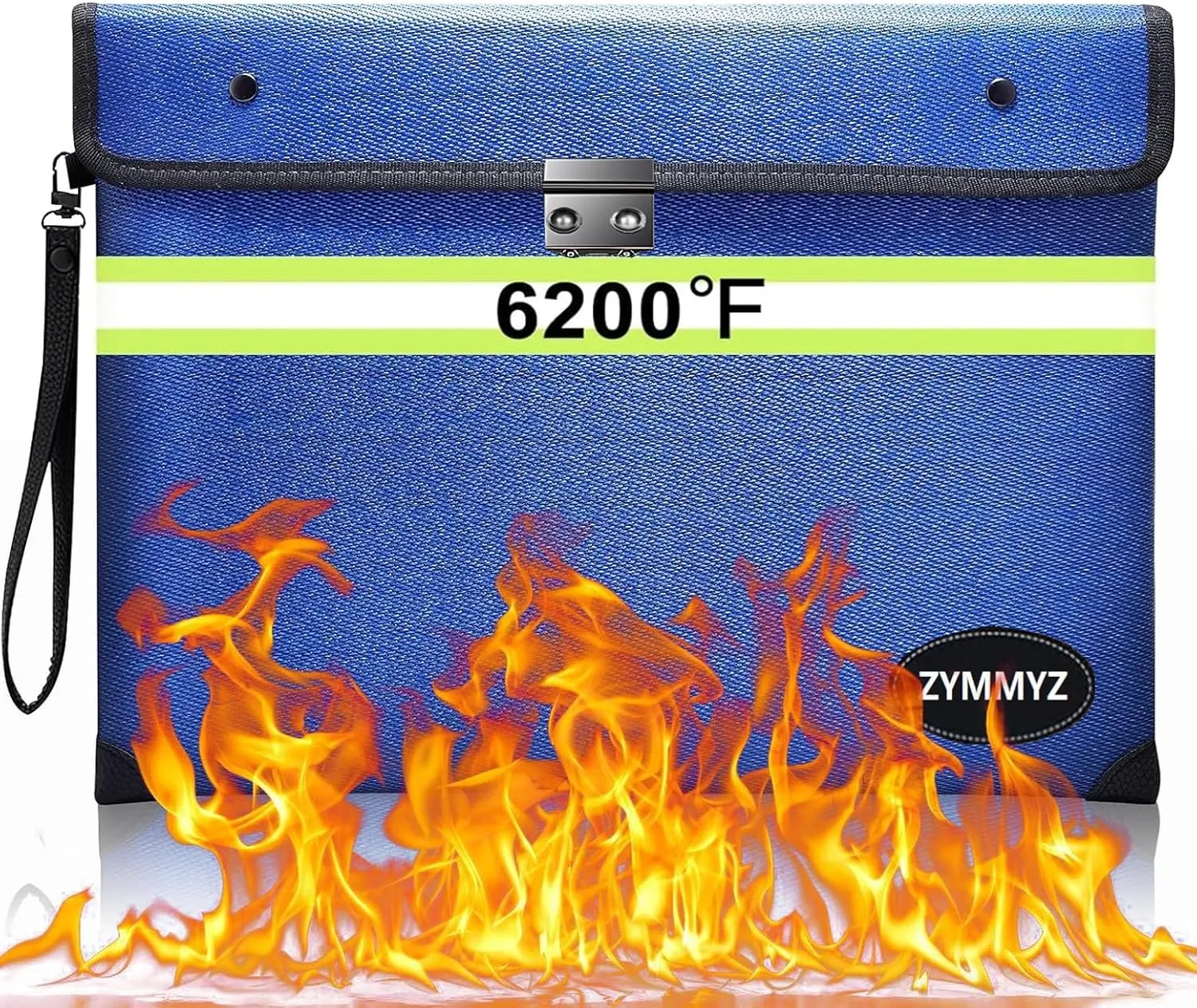 6200°F Fireproof Money Bag with Lock,9 Layers of Heat Insulated Materials,Upgraded Fireproof Zipper/Reflective Strip,Water Resistant Fire proof for Cash,A5 documents