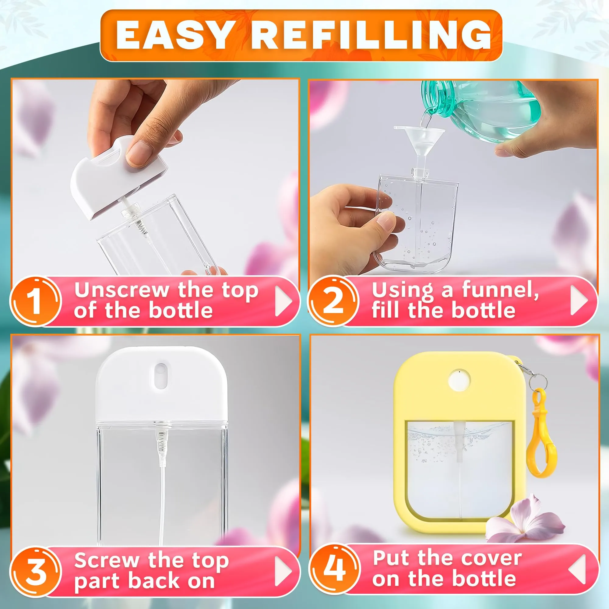 6Pcs Perfume Travel Refillable Spray Bottle 1.28oz - 3.5"x2.2" Card Spray Bottles with Colorful Silicone Case & Keychain, Leakproof, TSA-Compliant, Compact Design for Office, Gym, and Travel Ease