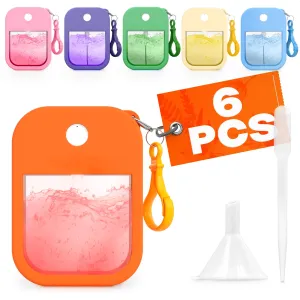 6Pcs Perfume Travel Refillable Spray Bottle 1.28oz - 3.5"x2.2" Card Spray Bottles with Colorful Silicone Case & Keychain, Leakproof, TSA-Compliant, Compact Design for Office, Gym, and Travel Ease