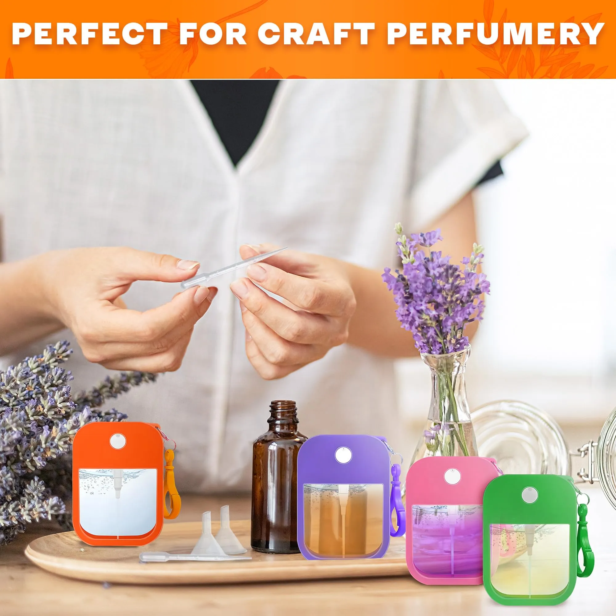6Pcs Perfume Travel Refillable Spray Bottle 1.28oz - 3.5"x2.2" Card Spray Bottles with Colorful Silicone Case & Keychain, Leakproof, TSA-Compliant, Compact Design for Office, Gym, and Travel Ease