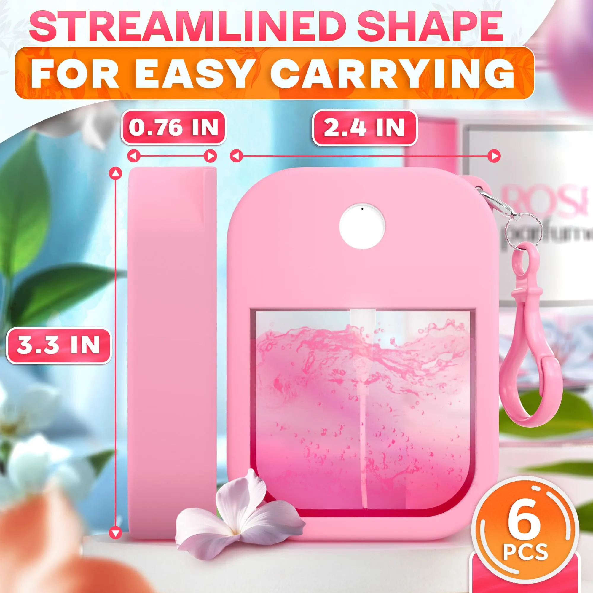6Pcs Perfume Travel Refillable Spray Bottle 1.28oz - 3.5"x2.2" Card Spray Bottles with Colorful Silicone Case & Keychain, Leakproof, TSA-Compliant, Compact Design for Office, Gym, and Travel Ease