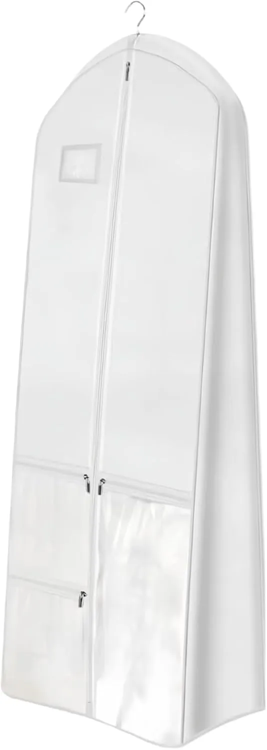 71" Wedding Dress Garment Bag with 10'' Gusset, White Gown Garment Bag with 4 Pockets, Long Dress Cover for Women (White)