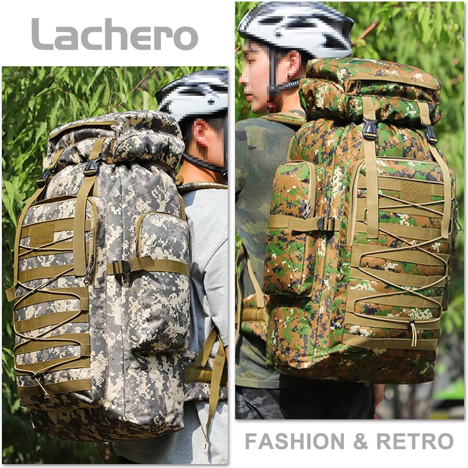 80L Outdoor Camping Backpack for Men Women, Large Capacity Polyester Tactical Rucksack Hiking Travel Duffel Bags (A/Multicolor)