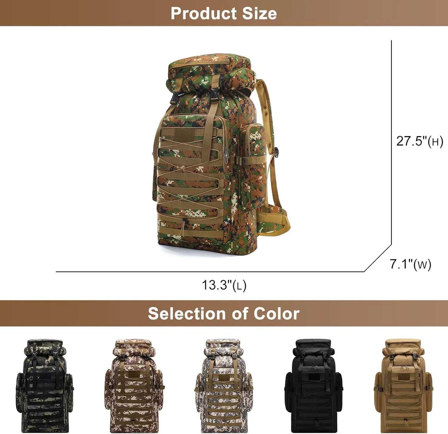 80L Outdoor Camping Backpack for Men Women, Large Capacity Polyester Tactical Rucksack Hiking Travel Duffel Bags (A/Multicolor)