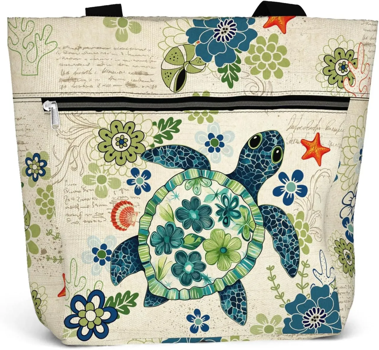 84hoods Aesthetic Tote Bag for Women for Work. Shoulder Bag Turtle Gift for Turtle Lovers with Pockets, Zipper for Laptop.