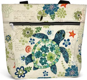 84hoods Aesthetic Tote Bag for Women for Work. Shoulder Bag Turtle Gift for Turtle Lovers with Pockets, Zipper for Laptop.