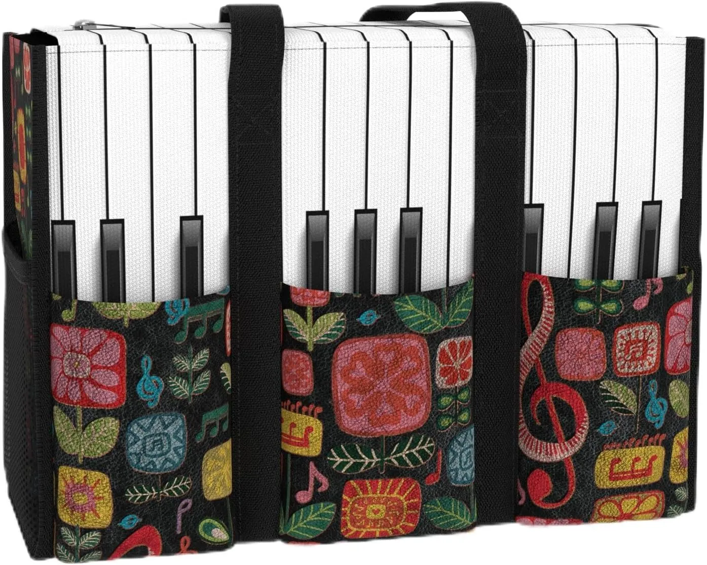 84hoods Large Tote Bag for Women. Bag with Multiple Convenient Pockets and Zipper. Gift for Music Teacher, Piano Lover.