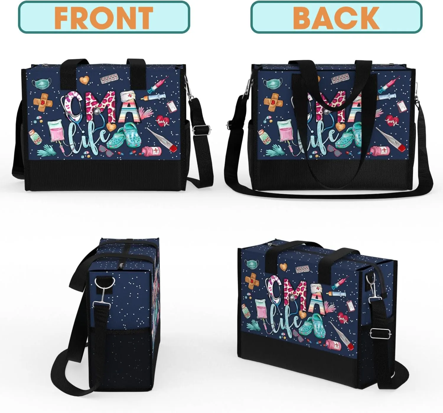 84hoods Large Tote Bag for Women. Gift for Nurse. Waterproof Bag with Pockets and Zipper for Travel, Work, Grocery.