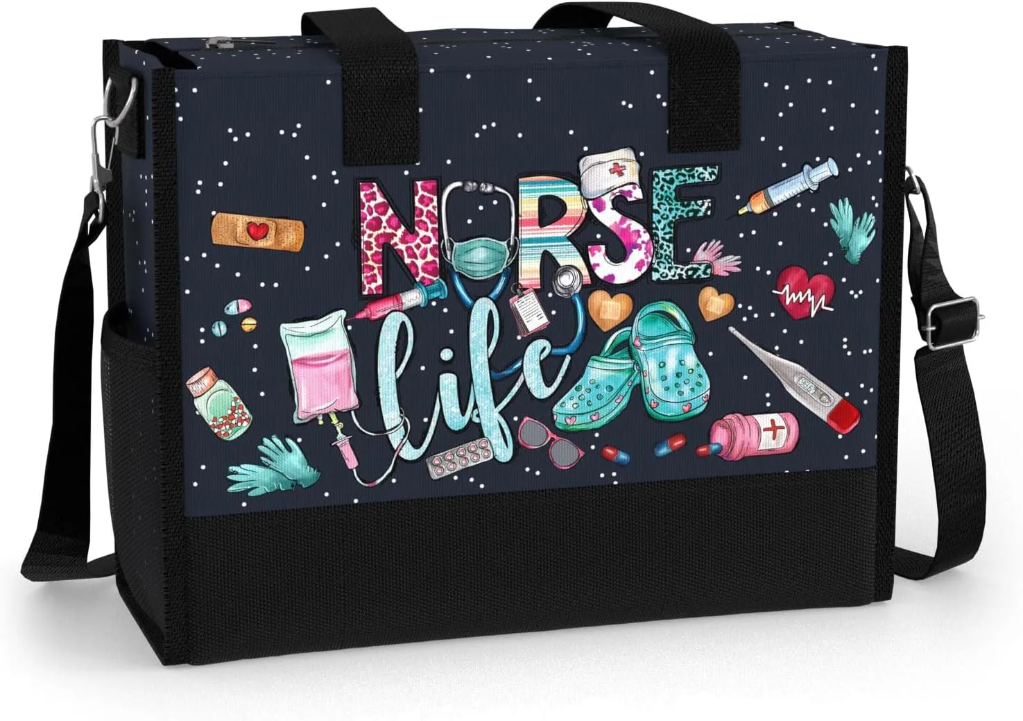 84hoods Large Tote Bag for Women. Gift for Nurse. Waterproof Bag with Pockets and Zipper for Travel, Work, Grocery.