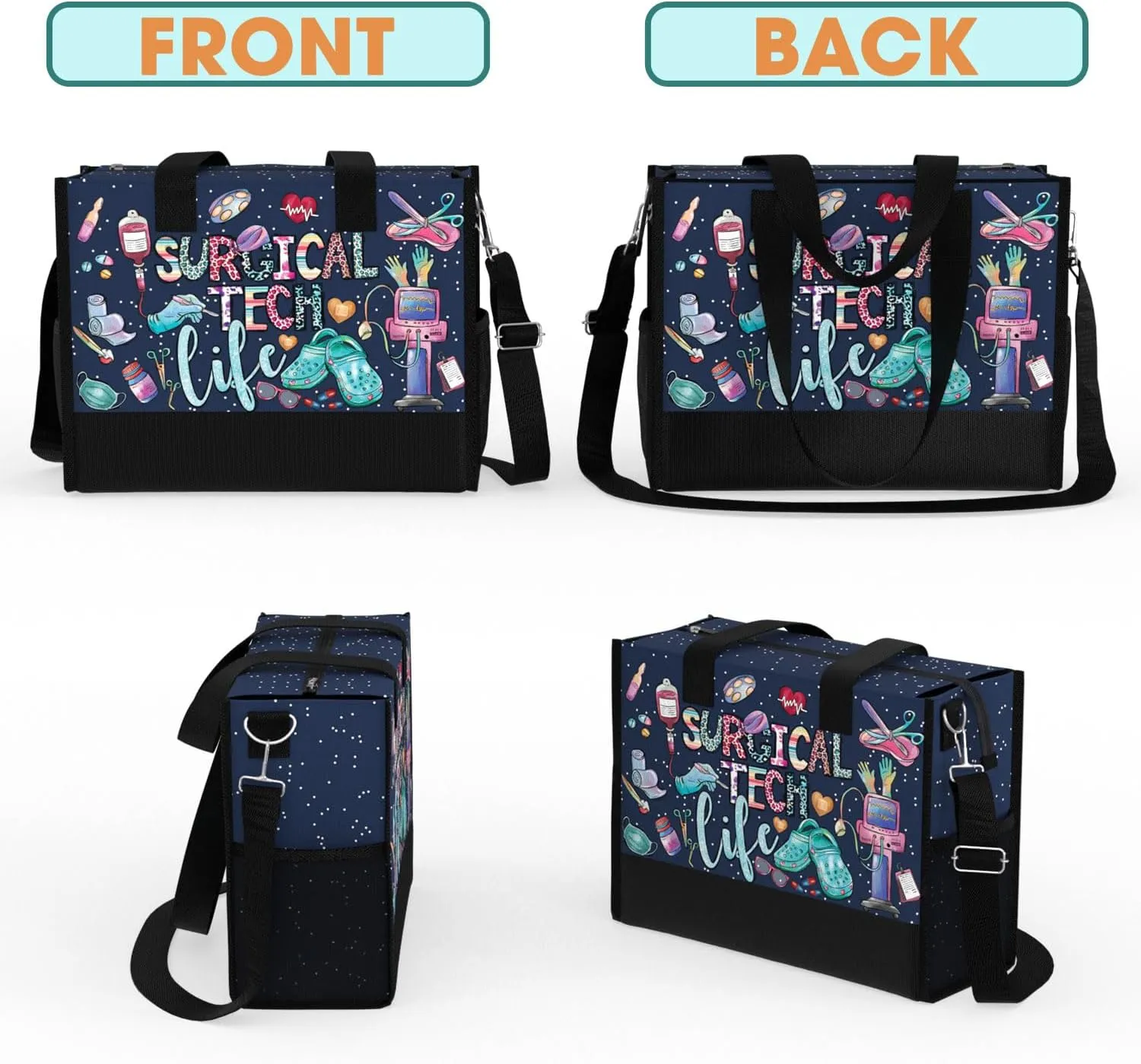 84hoods Large Tote Bag for Women. Gift for Nurse. Waterproof Bag with Pockets and Zipper for Travel, Work, Grocery.